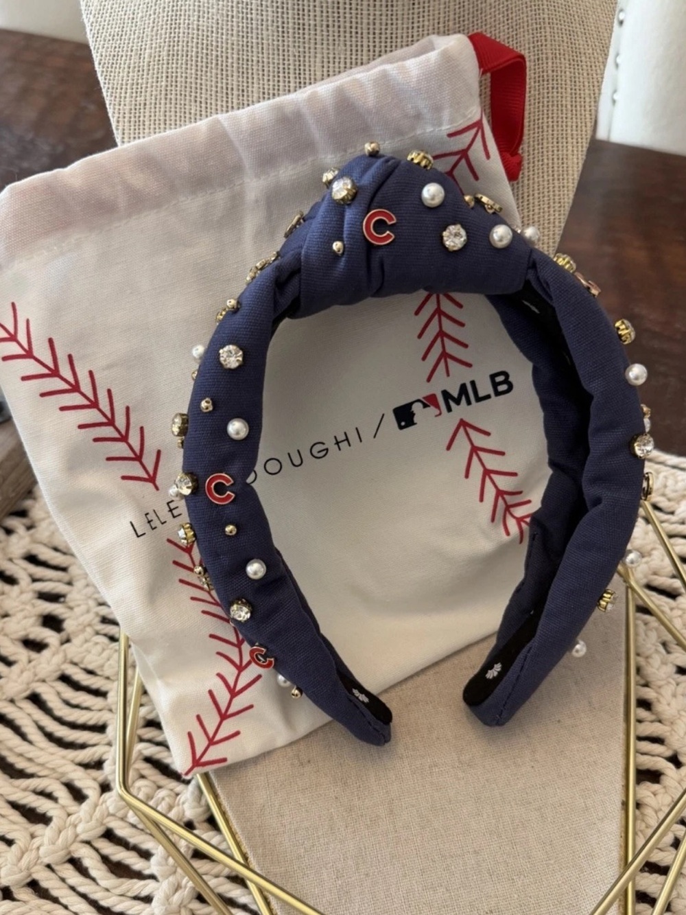 Lele Sadoughi MLB Chicago Cubs Embellished Headband - New with Pouch